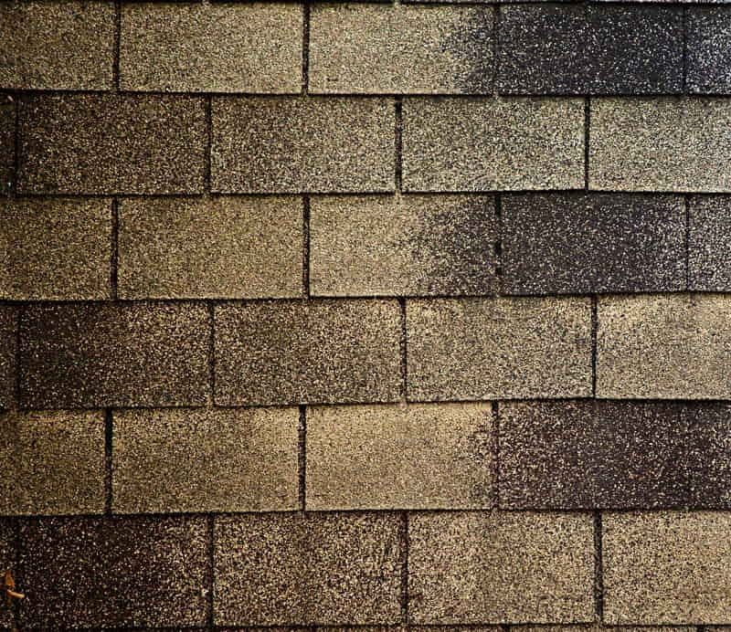 Close-up of brown 3-tab asphalt shingles