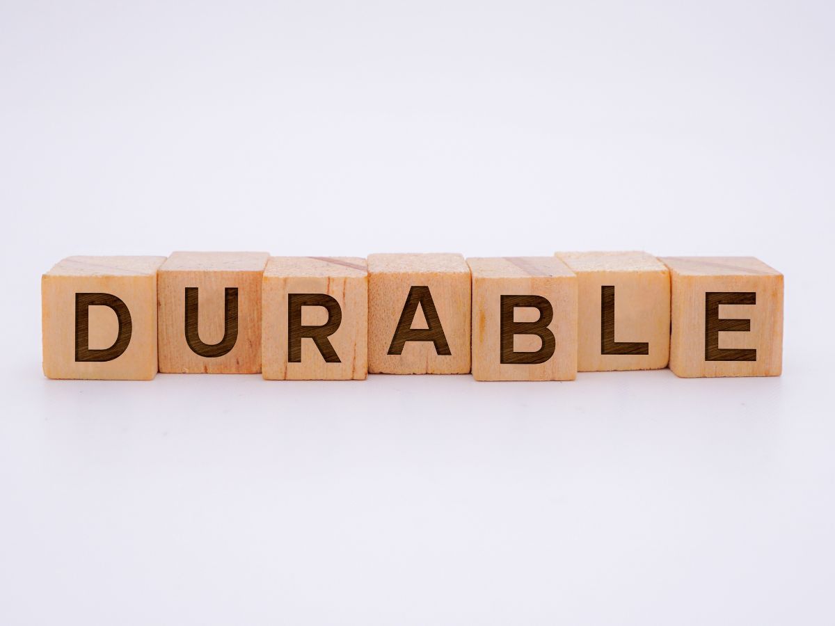 Wooden letter tiles spelling DURABLE