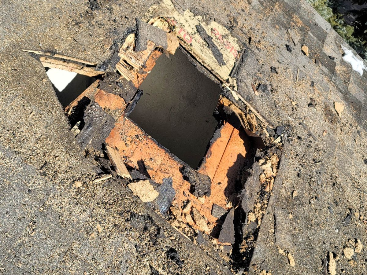 Severe firework damage to shingles