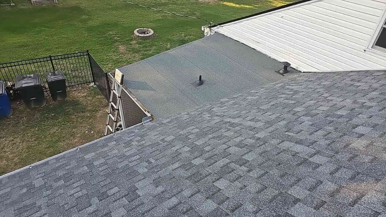 Completed asphalt shingle roof on a home